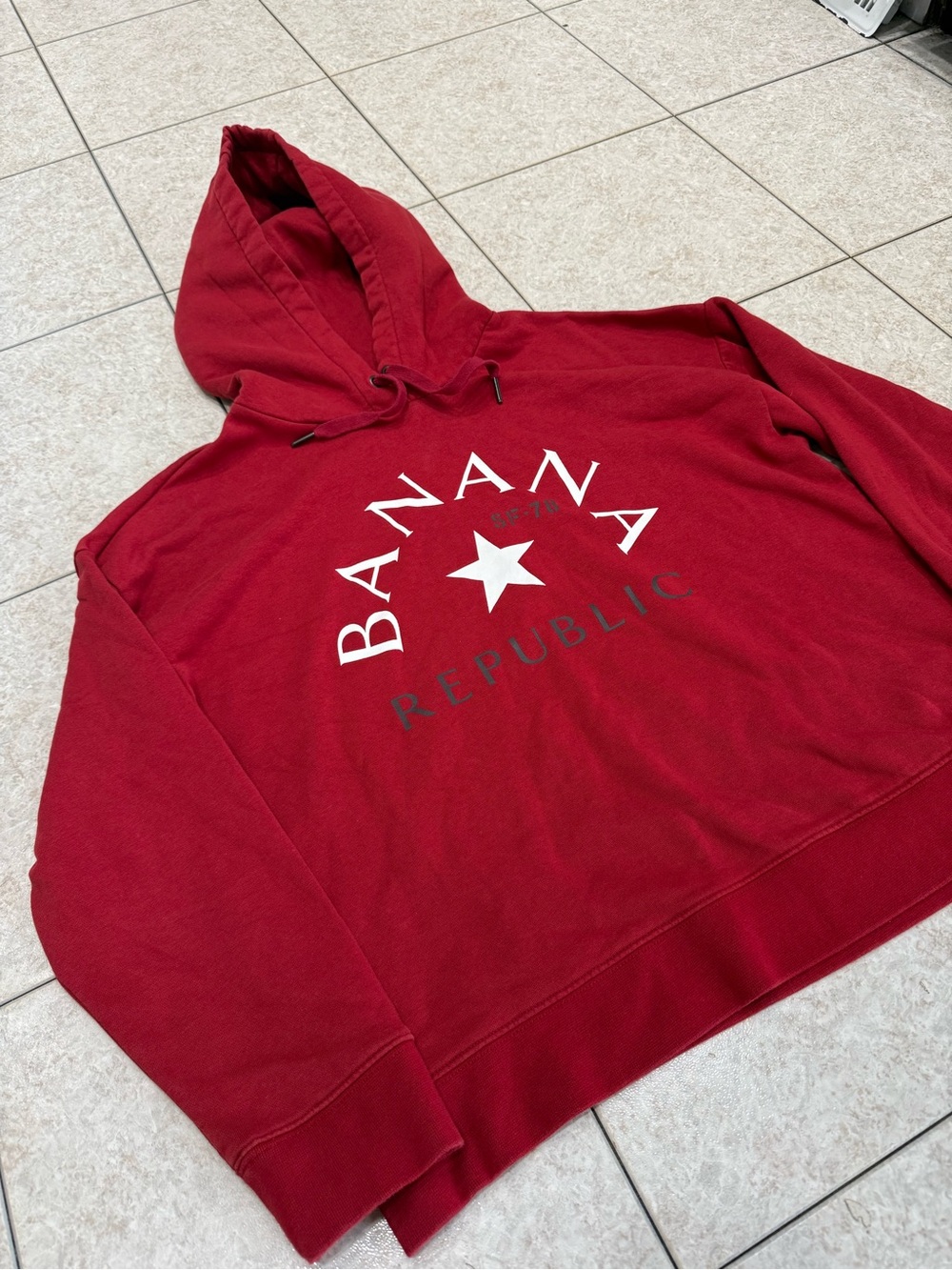 Banana Republic Red Pullover Hoodie with Drawstring Eyelets